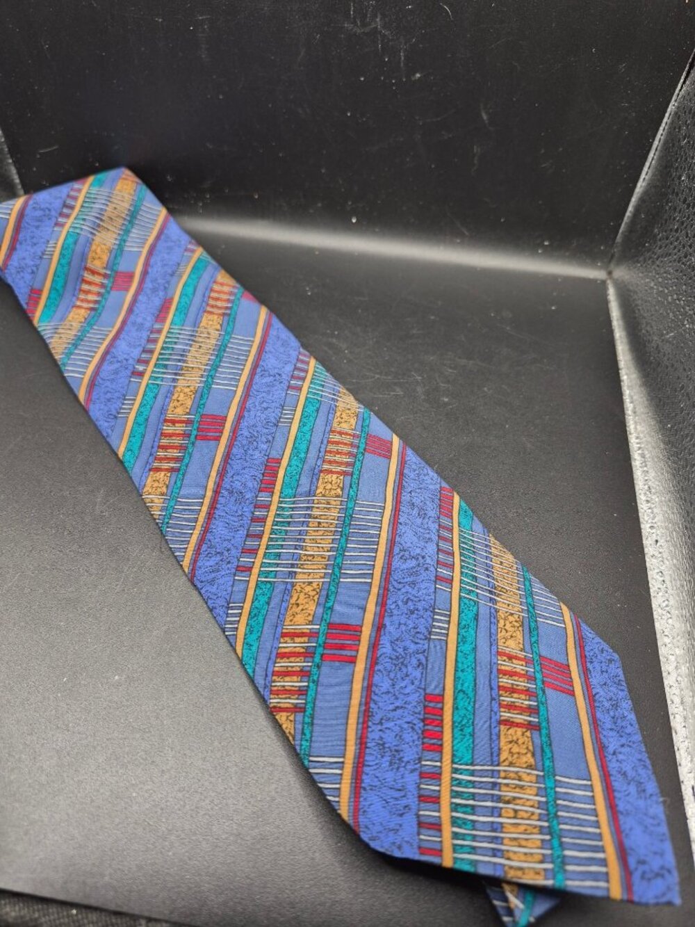 Vintage Swing Silk Tie With Bold Multicolor Stripes & Abstract Design